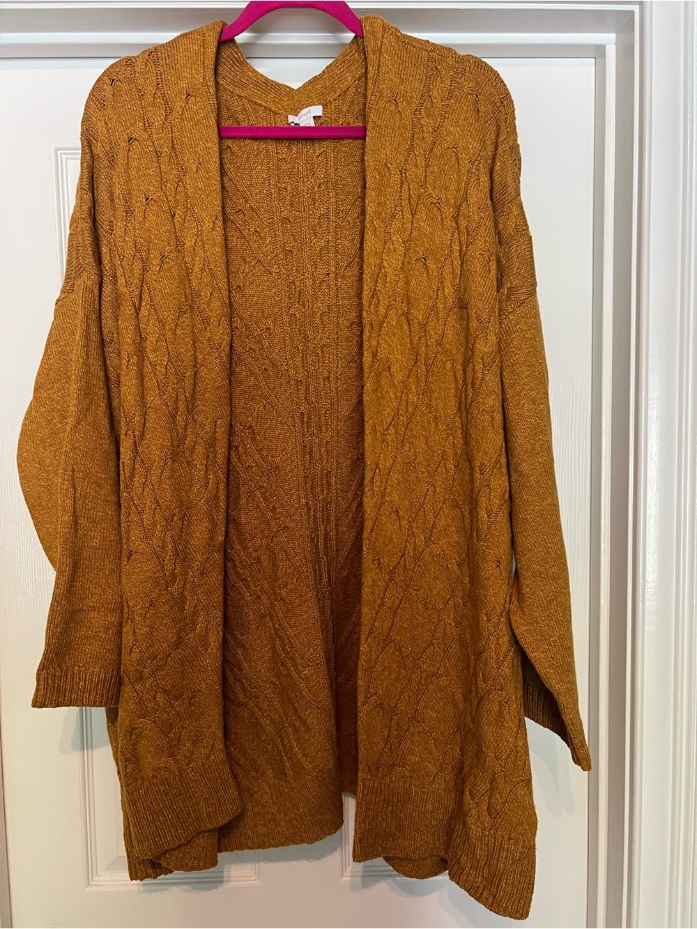 J. Jill Open-Front Cable Knit Cardigan in Mustard Gold